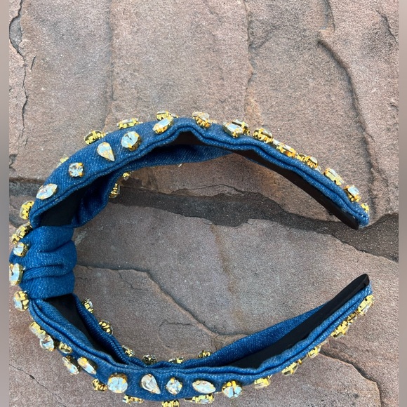 The Petunia Denim Jeweled Knotted Headband - Picture 5 of 5